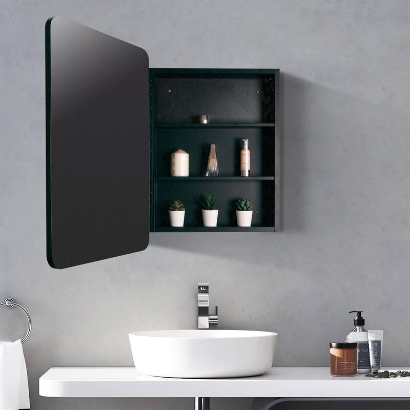 Black Framed Rectangular Medicine Cabinet with Mirror