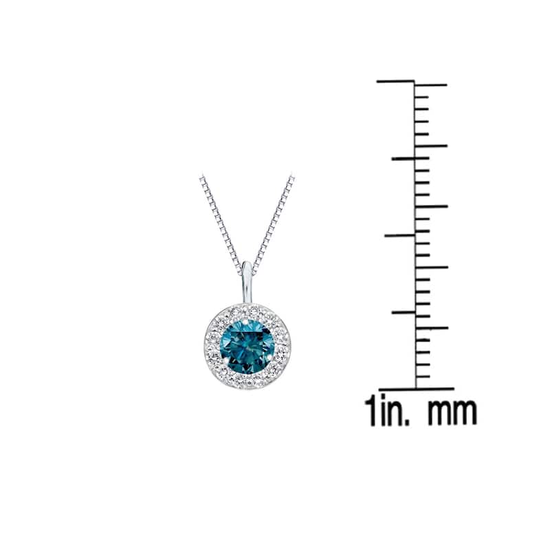 Auriya 3/4ctw Round Blue Diamond Halo Necklace 14k Gold (I1-I2)