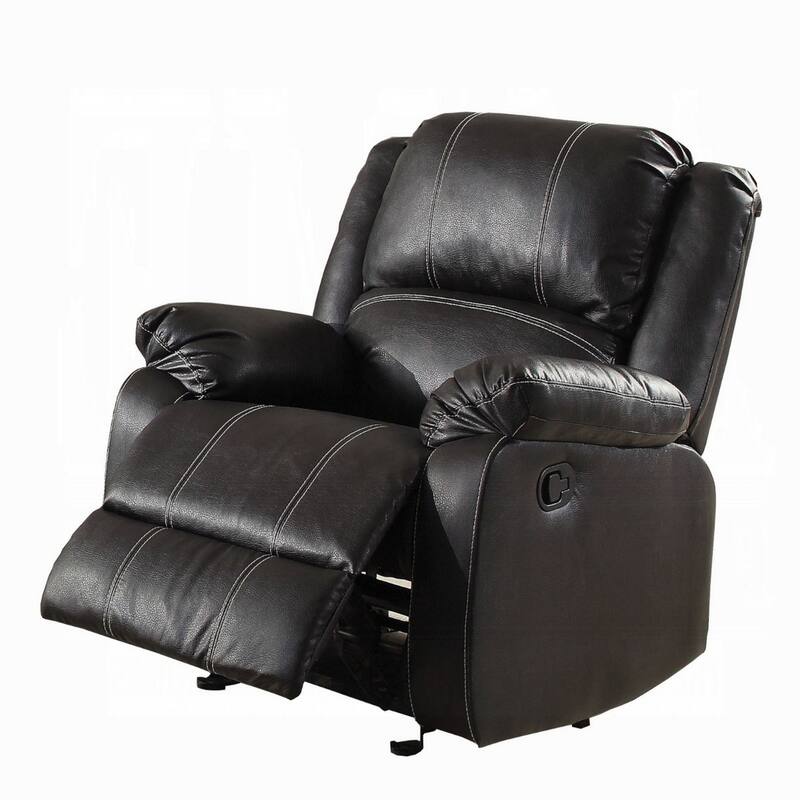 Zuru Motion Manual Rocker Recliner Chair, Plush Black Faux Leather
