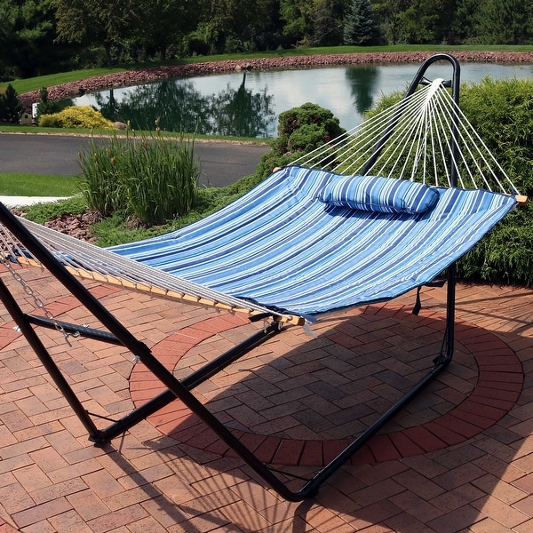 Sunnydaze decor cotton rope hammock 2025 with 12 foot stand pad pillow