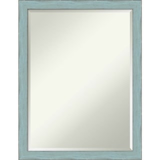 Beveled Wood Bathroom Wall Mirror - Sky Blue Rustic Frame