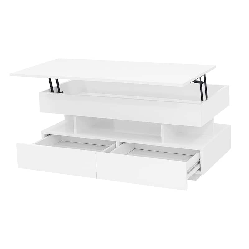 Lift-Top Coffee Table with 2 Drawers and Hidden Compartment