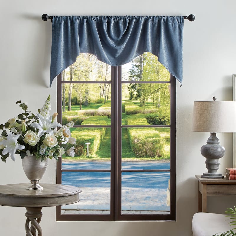 Martha Stewart Naples Chenille Solid Curtains - Panel Pair or Valance - Valance - Navy