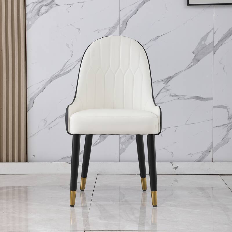 PU-Leather Chairs with Metal Legs & Backrest, Modern Desk Chair for Living Room, Dining Room, Black with 2 pieces