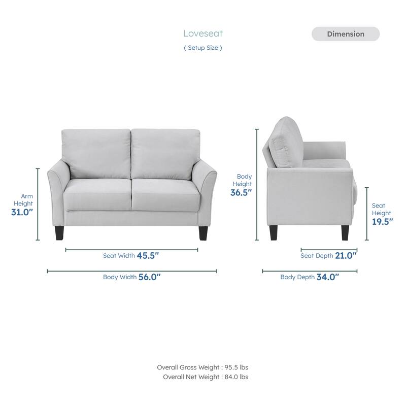 Felix Textured 2-Piece Living Room Set - Wood Finish Exposed Feet