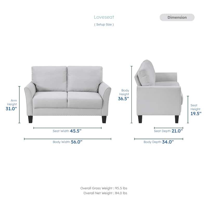 Felix Textured 3-Piece Living Room Set - Wood Finish Exposed Feet