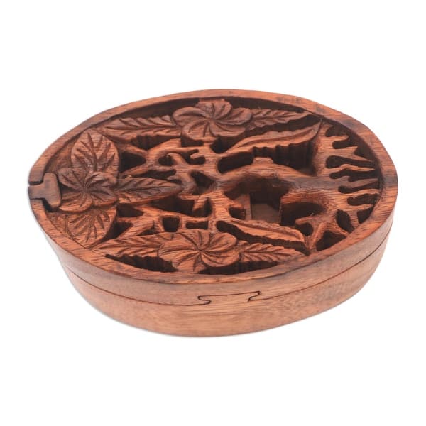 slide 2 of 4, Novica Handmade Plumeria Oval Wood Puzzle Box