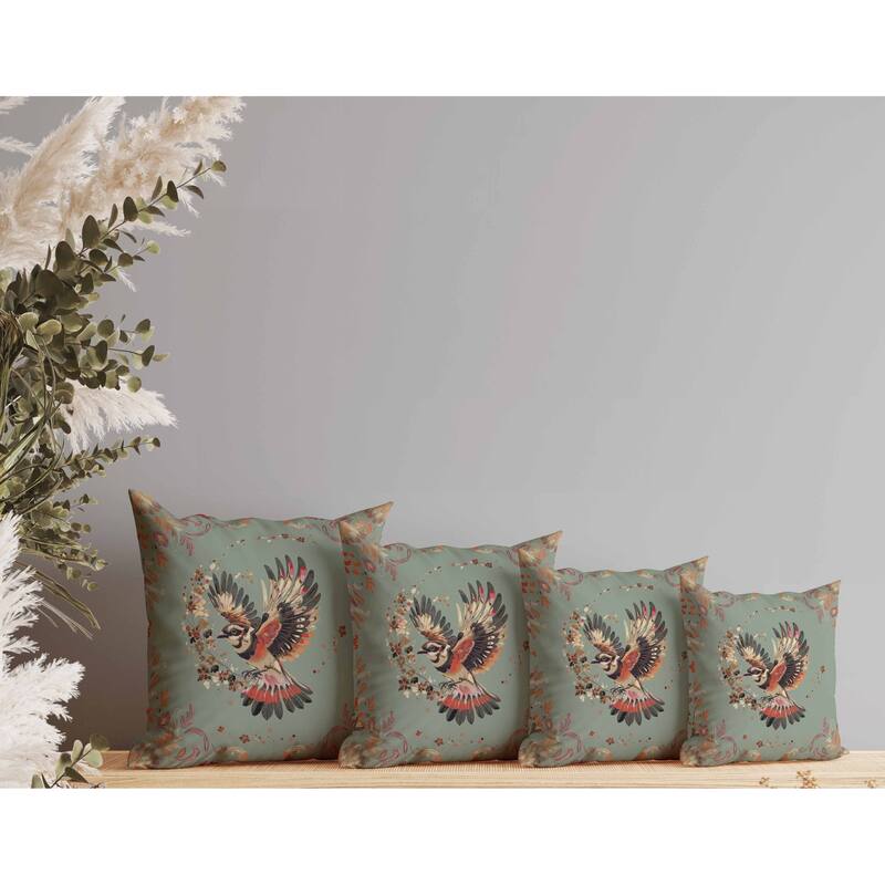 Blaze Bird Faux Suede Reversible Throw Pillow Mint and Orange