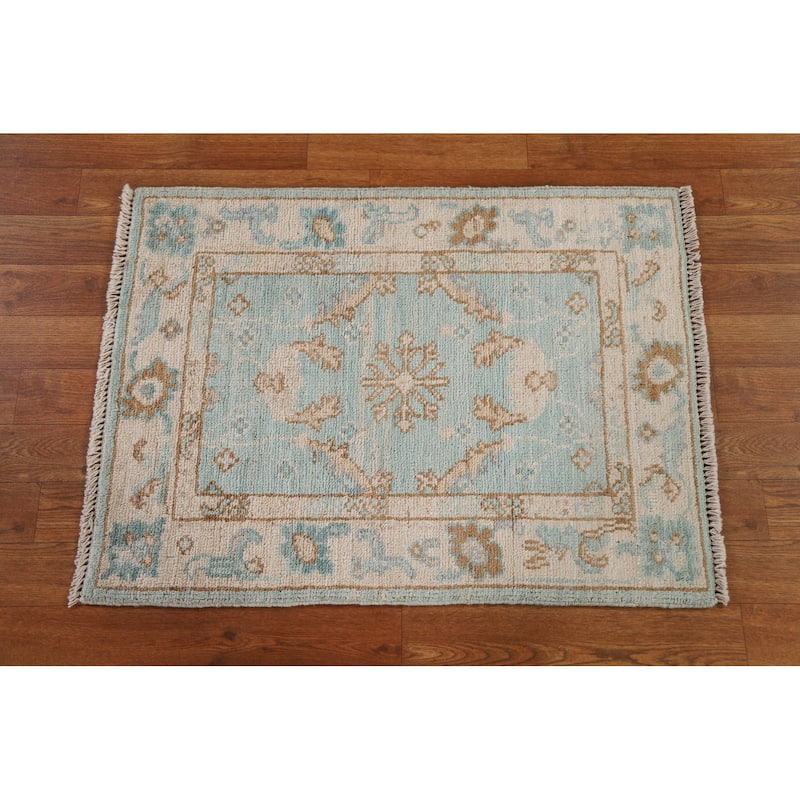 Hand Knotted Oriental 100% Wool Carpet Transitional Geometric Navy Blue & Blues Oushak Area Rug - 2' 9'' X 2' 0''
