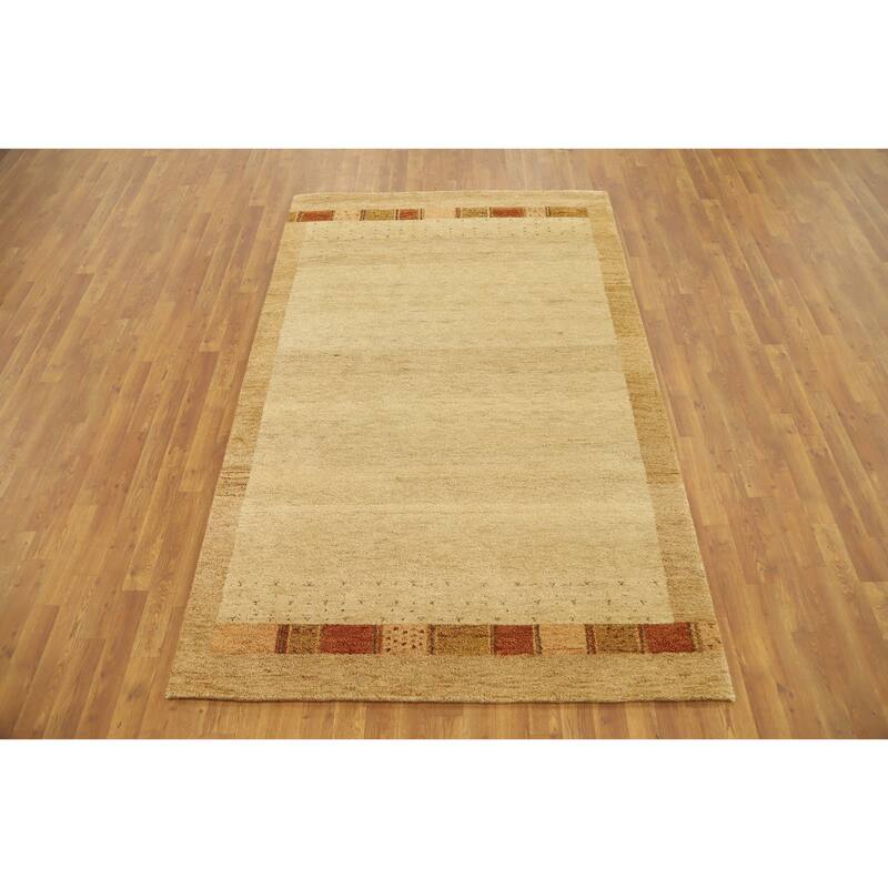 Hand Knotted Oriental 100% Wool Carpet Modern Geometric Beige & Ivories Gabbeh Area Rug - 7' 9'' X 4' 11''