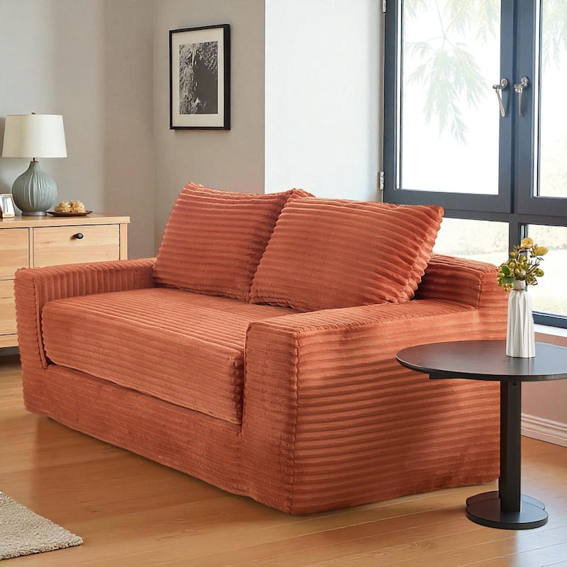 Convertible Memory Foam Loveseat Sofa Bed, No-Assembly Corduroy 2-in-1 Couch with Steel Frame for Small Spaces