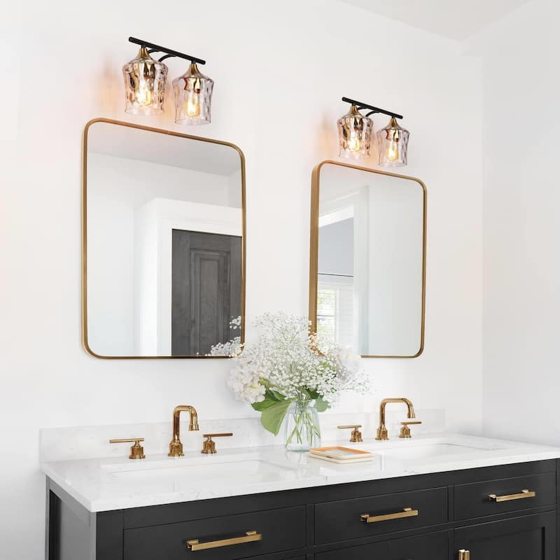 Modern Black Gold Bathroom Vanity Light Hammered Glass Wall Sconces
