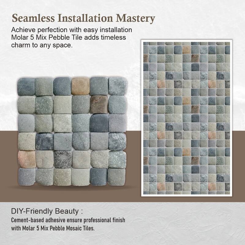 Molar 5 Mix Pebble Mosaic Tiles for Backsplash Kitchen and Bathroom Wall (12" X 12") 5 tiles per case - Case (5 Tiles)