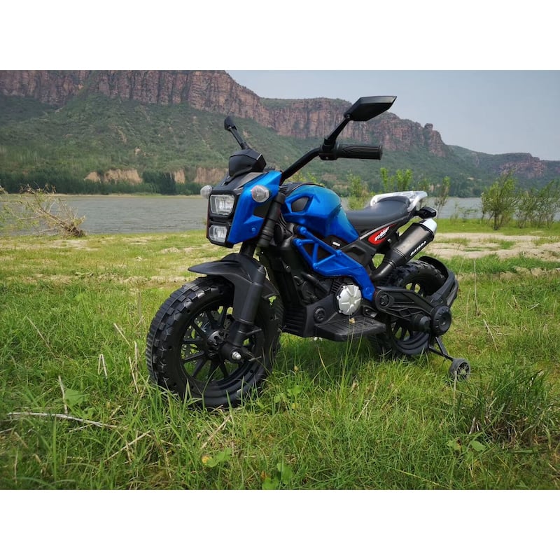 Electric Motorcycle for Kids, kids ride on motorcycle, 12V Electric Dirt Bike with Training Wheels, Hand Racing Foot Brake