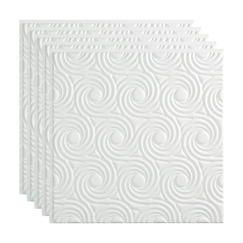 FASÄDE Cyclone Decorative Vinyl 2ft x 2ft Glue Up Ceiling Panel in Gloss White 5 Pack - 5 Pack - Gloss White