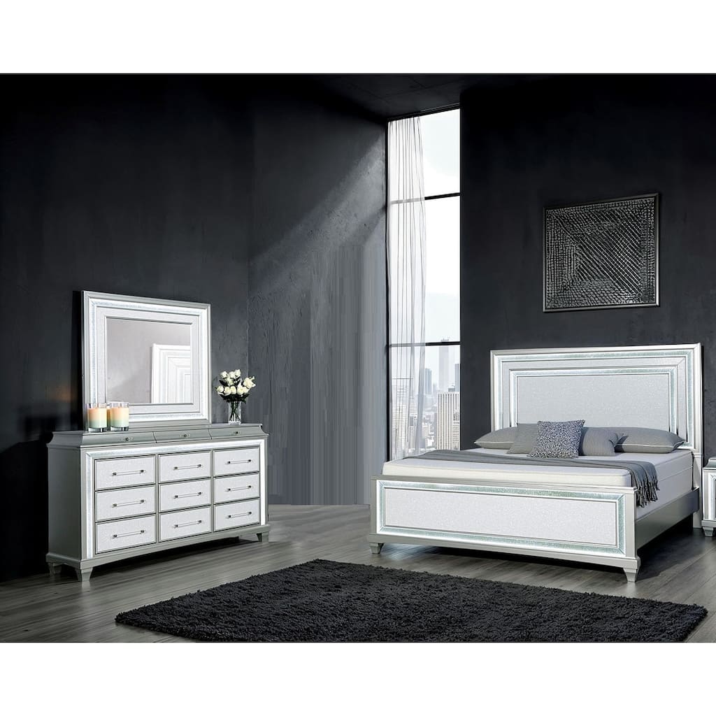 Luxury Gray Finish 3 Piece Bedroom Furniture Set