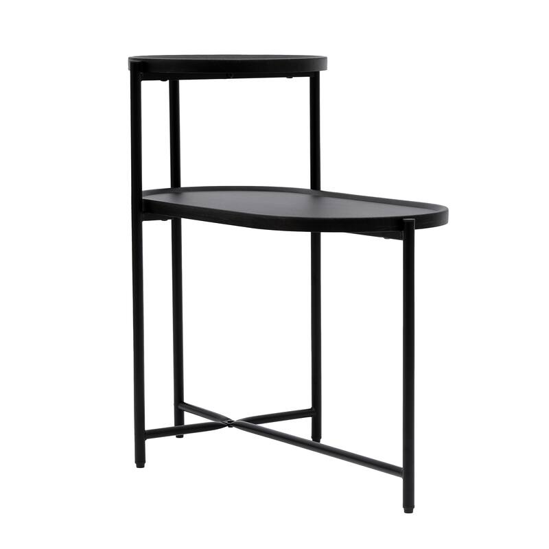 2 Tier Oval End Table Sofa Side Table Modern Home Storage Stand Wood Side Cabinet Narrow Side Coffee Table with Storage Tray