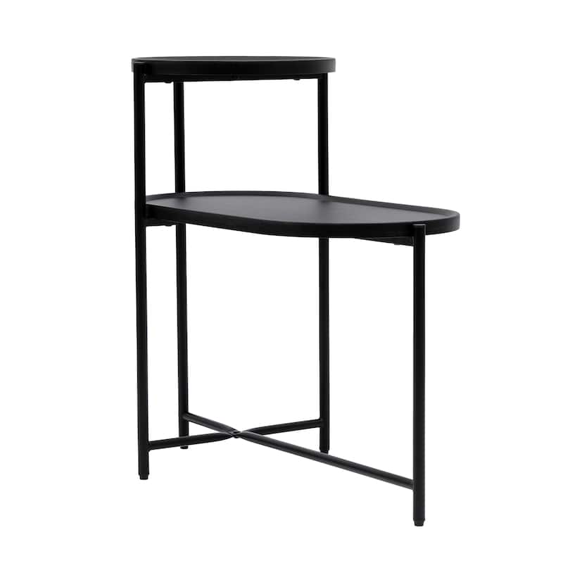 GDFStudio - Modern Compact 2-Tier Sofa Side Table with Smooth Edge Shelf, Metal Frame & X-shaped Support - 27.55"L