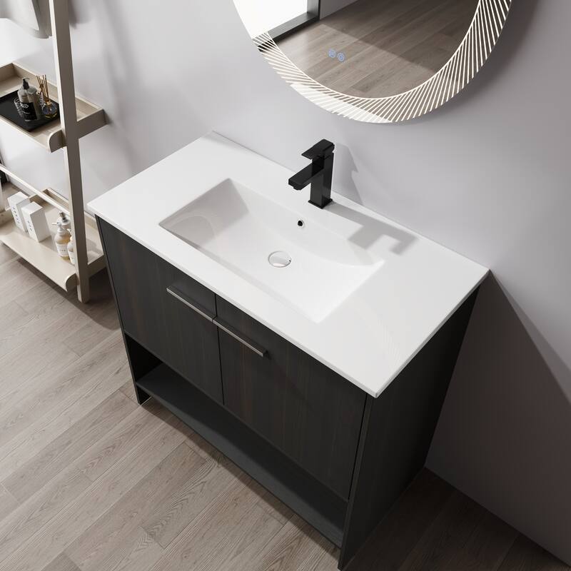 ARTCHIRLY 30/36 Inch Bathroom Vanity with Sink, Freestanding Bathroom Vanity with Soft Close Doors and Shelf