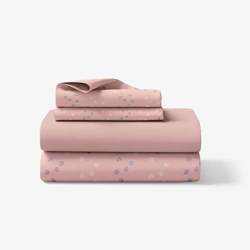Deconovo Recycled Pillowcases Flat Sheet & Fitted Sheet 4 Pieces - Queen - Pink-Blue Cube
