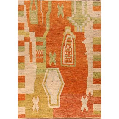 Orange Geometric Moroccan Oriental Large Rug Handmade Wool Carpet - 10'4" x 13'8"