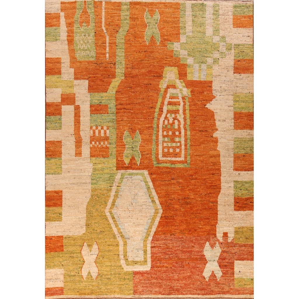 Orange Geometric Moroccan Oriental Large Rug Handmade Wool Carpet - 10'4" x 13'8"