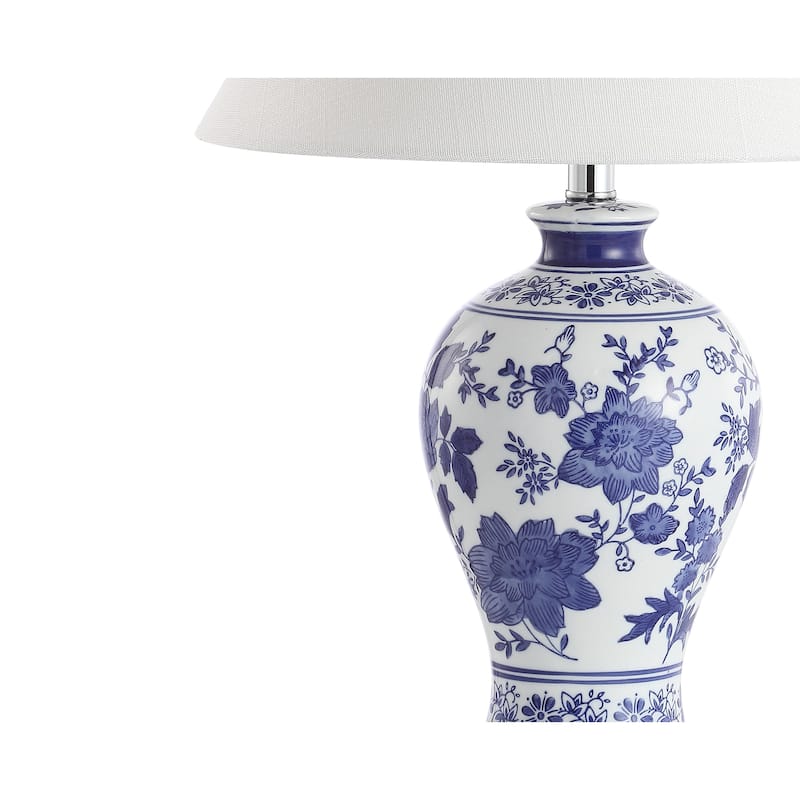 Loop 21.5" Ceramic/Crystal Chinoiserie Floral LED Table Lamp, Blue/White by JONATHAN Y