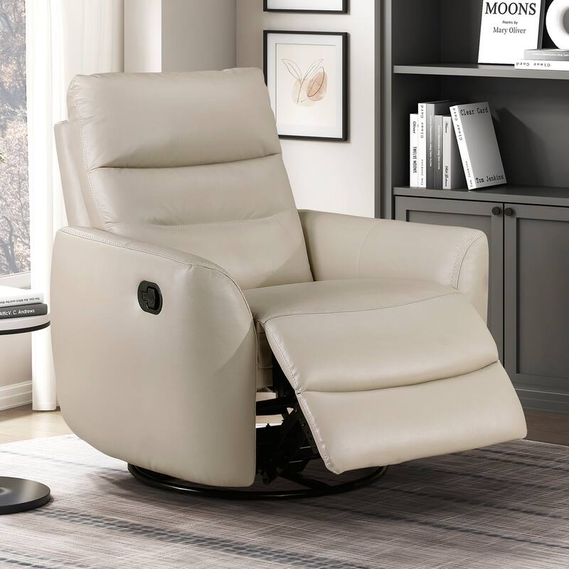 Cillian 35.5" Leather Swivel Glider Recliner - 360-Degree Metal Swivel