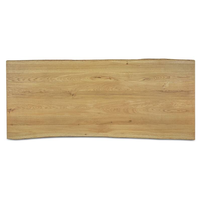 Solenne Dining Table, Rectangular, Solid Oak Top, Iron Base, Natural Finish, Live-Edge Three-Leg Design, Natural