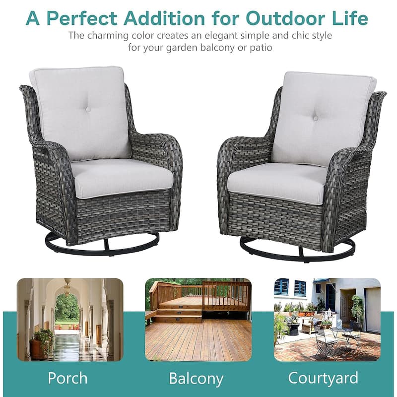 Pocassy 7PCS Outdoor Sofa Swivel Chairs with Fire Pit Table