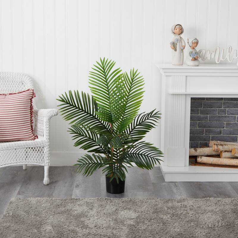 4Ft Artificial Palm Tree - Indoor Tropical Decor, Realistic Green Leaves, Home Office, Living Room Accent - 4ft.