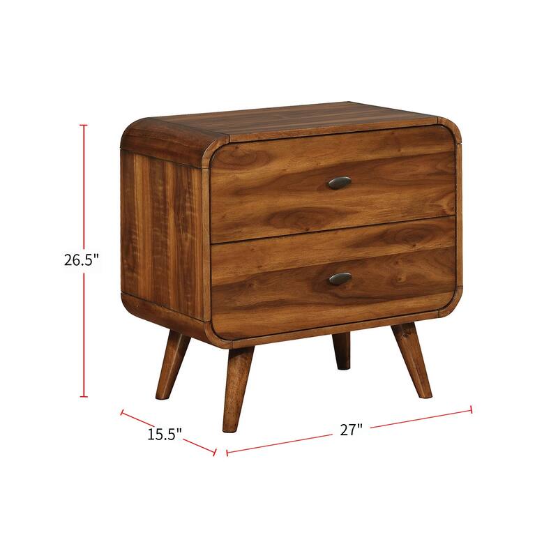 2 Drawers Wooden Nightstand in Dark Walnut