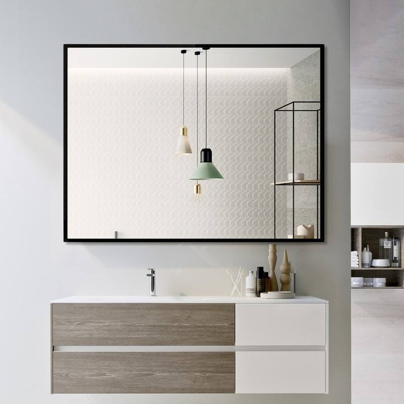 Venta Modern Black Framed Wall Mirror with Dual Mounting Brackets