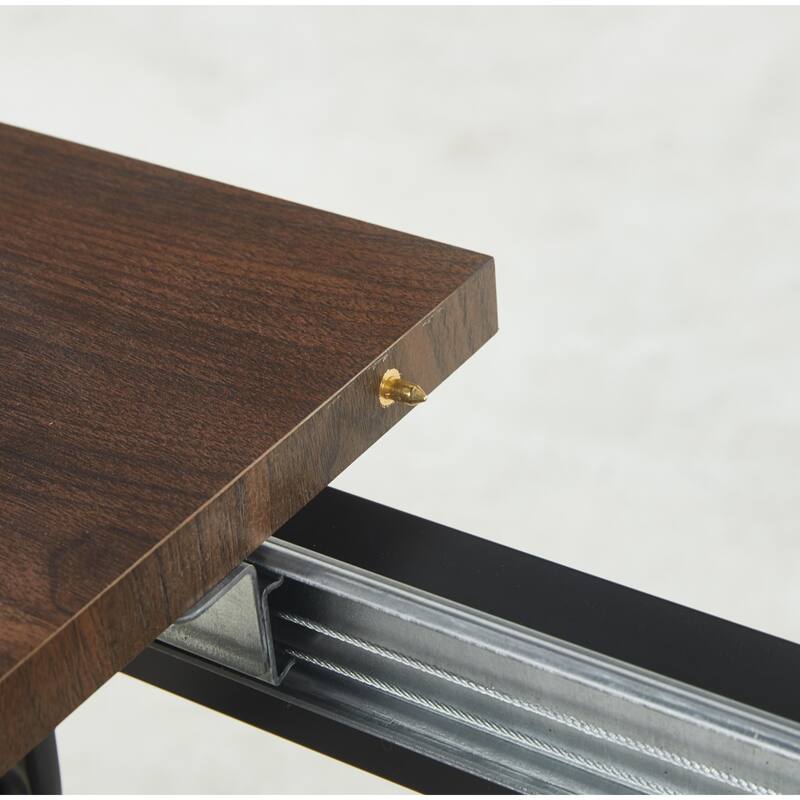 Extendable Square Dining Table for 6-8 Person, Kitchen Table with MDF Top & Metal Legs, Perfect for Garthering Family Party - Walnut+black