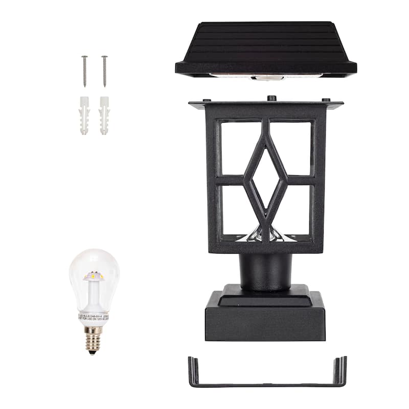 Luna II Black Landscape Solar Deck Post Cap Light w/ Pier Mount 2PK