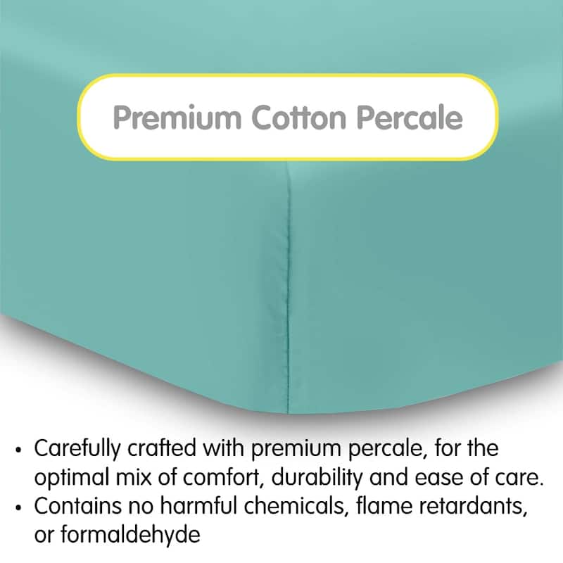 BreathableBaby Cotton Percale Fitted Sheet, For 52" x 28"/132 x 71 cm Crib & Toddler Bed Mattress, Solids (2-Pack)
