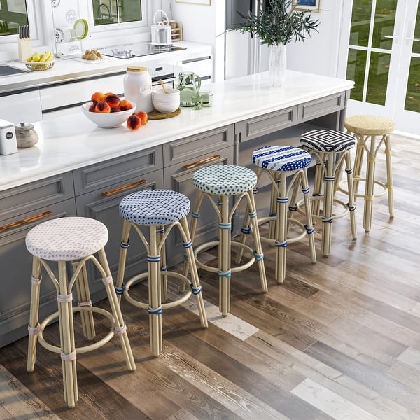 slide 2 of 50, Elena Bohemian Round Wicker Patio Stools (Set of 2) by Furniture of America