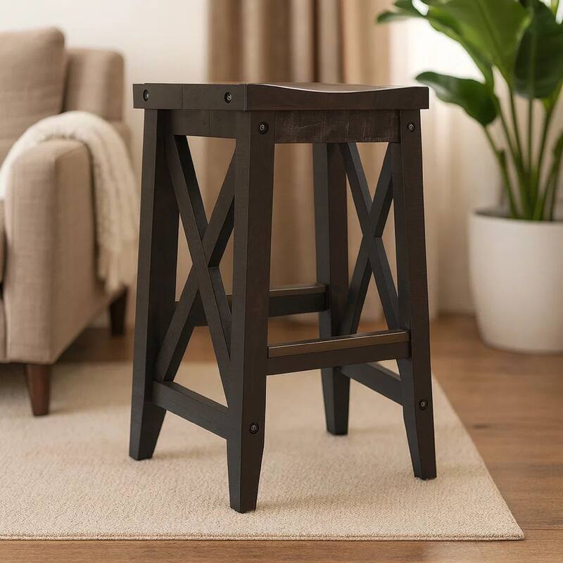 31 Inches Saddle Seat Wooden Barstool, Brown