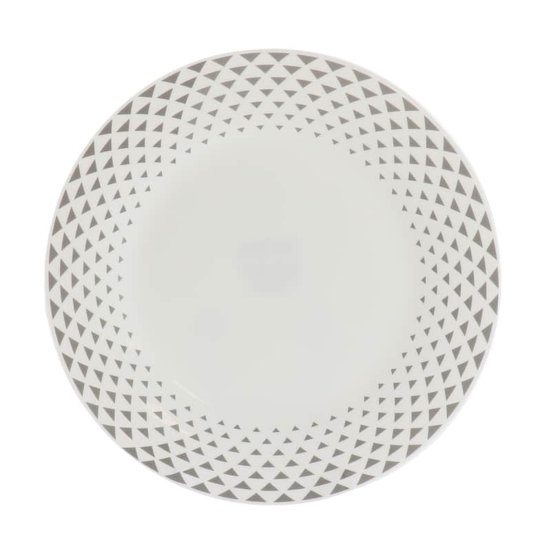 12 Piece Opal Glass Dinnerware Set in White With Grey Accents
