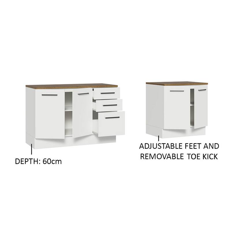 Madesa Compact Garage and Room Storage Set 78 Inch Base Cabinet with 3 Drawers and 4 Doors Utility Bench Unit - White