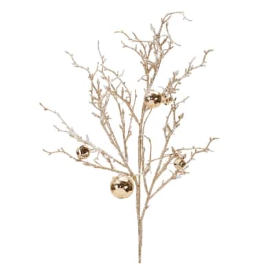 Flocked Sleigh Bells Christmas Twig Branch Spray - 25" - Set of 6