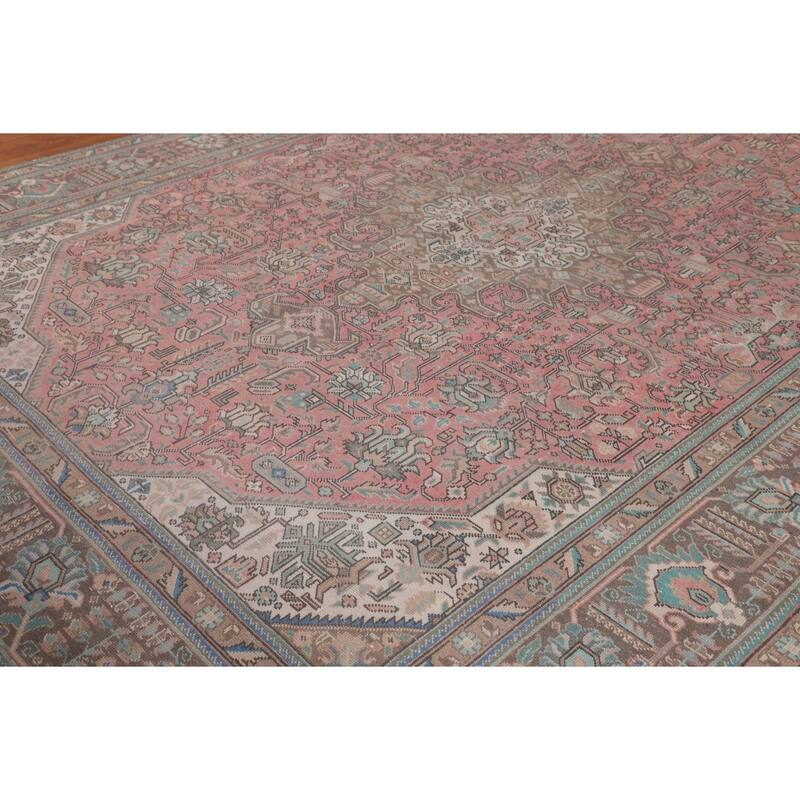 Pink Geometric Tabriz Persian Vintage Rug Hand-Knotted Wool Carpet - 9'6"x 12'4"