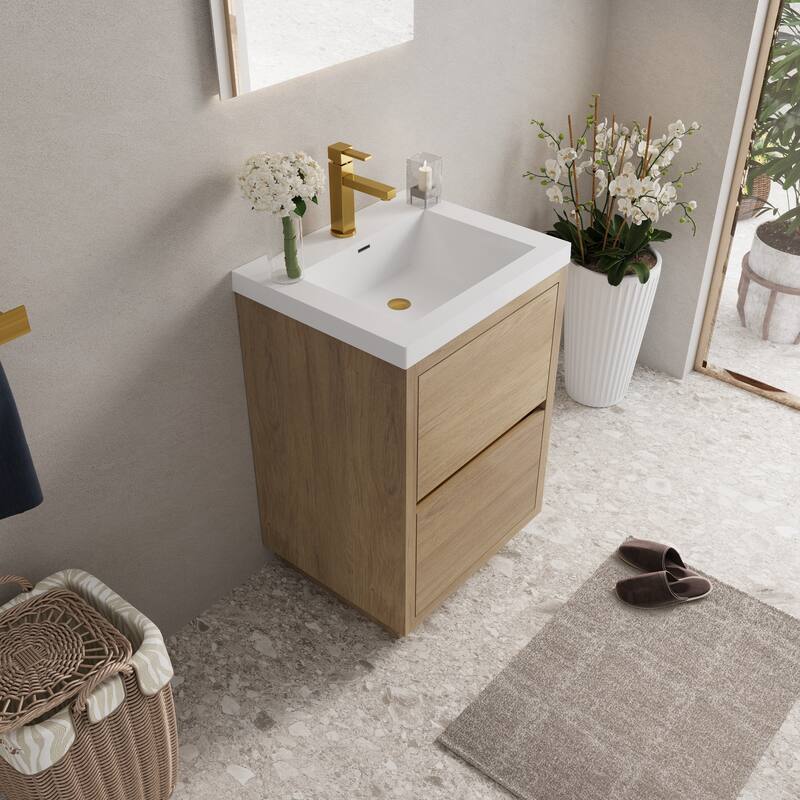24'' Freestanding Bathroom Vanity with White Stone Resin Top - 23.62'' x 19.69'' x 35.43''
