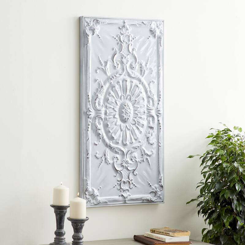 Metal Scroll Wall Decor with Embossed Details - White - Roche River Decor