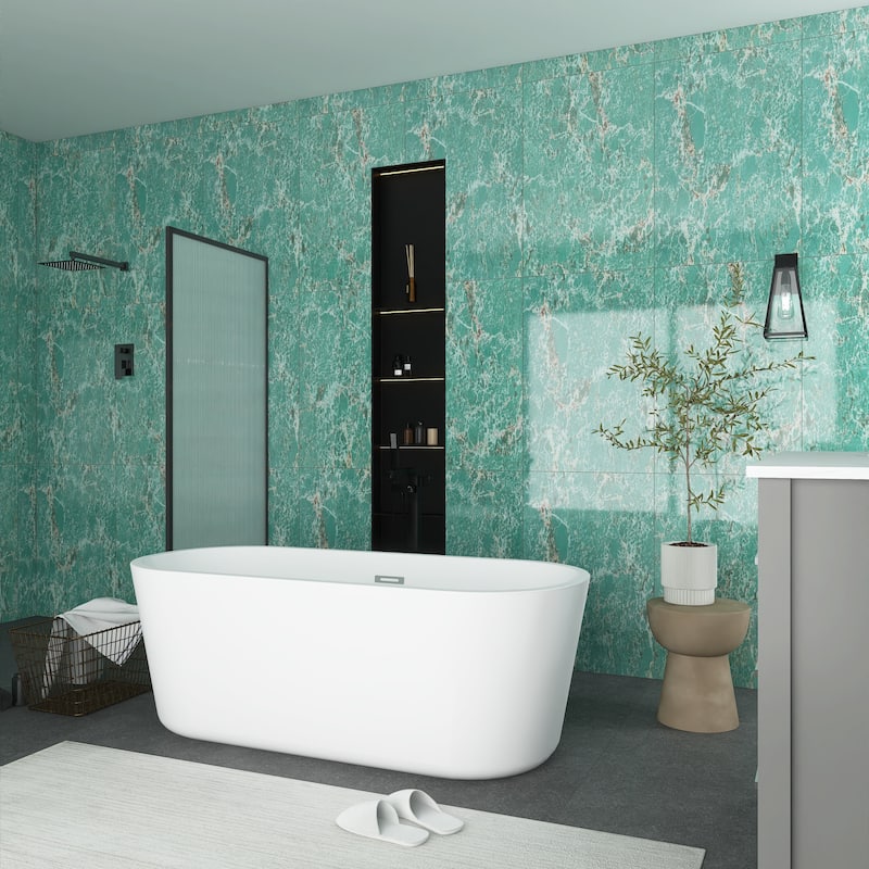 60"/63"/67" Acrylic Freestanding Soaking Bathtub in White with Drain