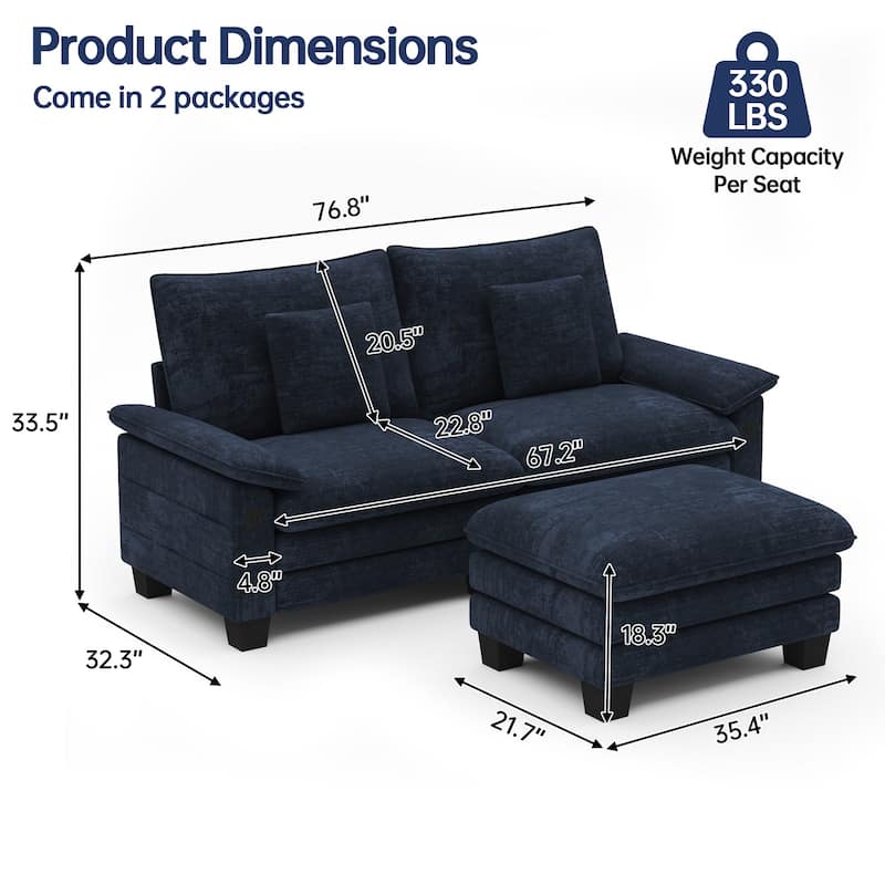 Modular Sectional Sofa, Comfy Cloud Couch Sectional Sofa with Ottoman, Deep Seat Sofa Sleeper for Living Room