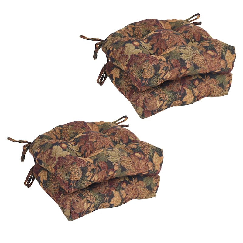 16-inch Rounded Back Woven Tapestry Tufted Chair Cushions (Set of 2 or 4) - 16 x 16 - Autumn Harvest - Set of 4