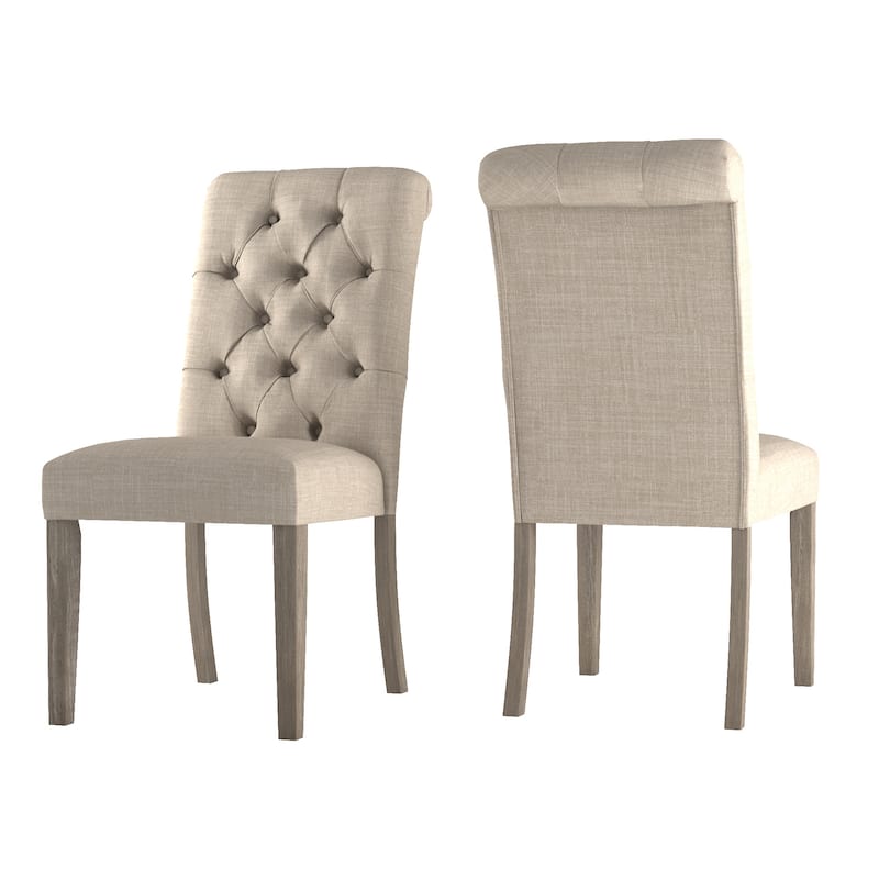 Benchwright Linen Tufted Dining Chair with Grey Finish Legs (Set of 2) by iNSPIRE Q Artisan - Beige Linen