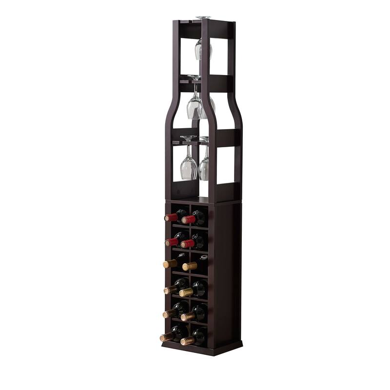 Floor Wine Rack - 12 Bottle Wine Storage Display Shelf with Wine Glass Holder , Cherry