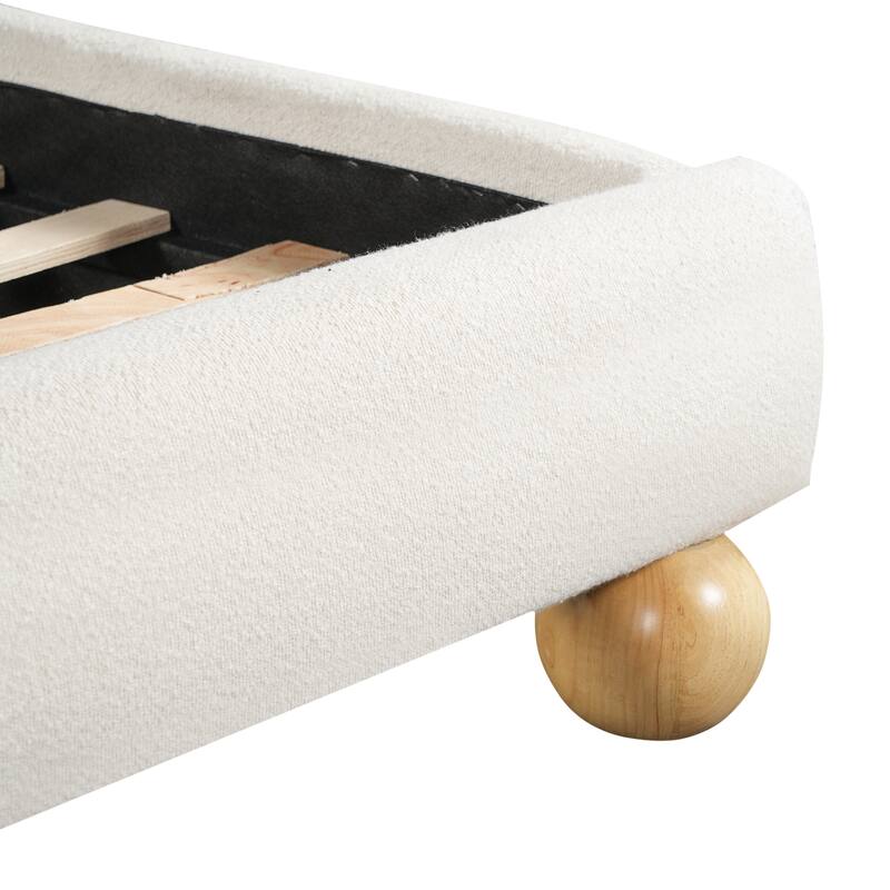 Christopher Knight Home - Modern Boucle Upholstered Platform Bed with Thick Headboard and Solid Wood Legs